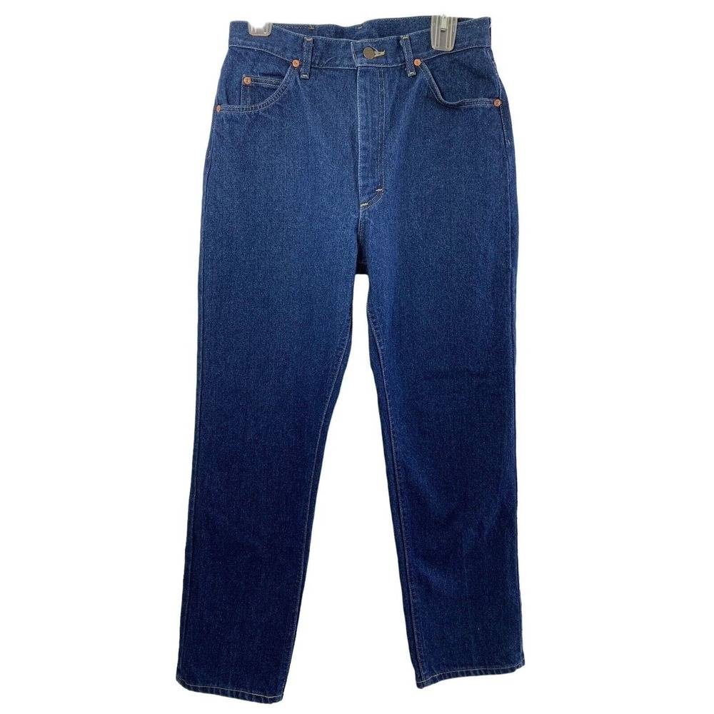 Vtg Lee Jeans Womens 13 Petite Union‎ Made Hi Rise Dark Wash Denim Straight USA